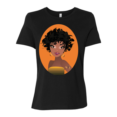 Natural Fro Yelani women’s relaxed jersey tee made from 100% cotton, featuring a comfortable and stylish fit perfect for casual wear.